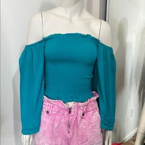 VICI Turquoise Off-Shoulder Top
